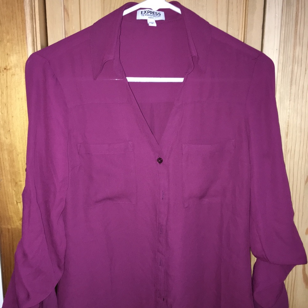 Express Berry Colored Portofino Shirt- Slim Fit XS